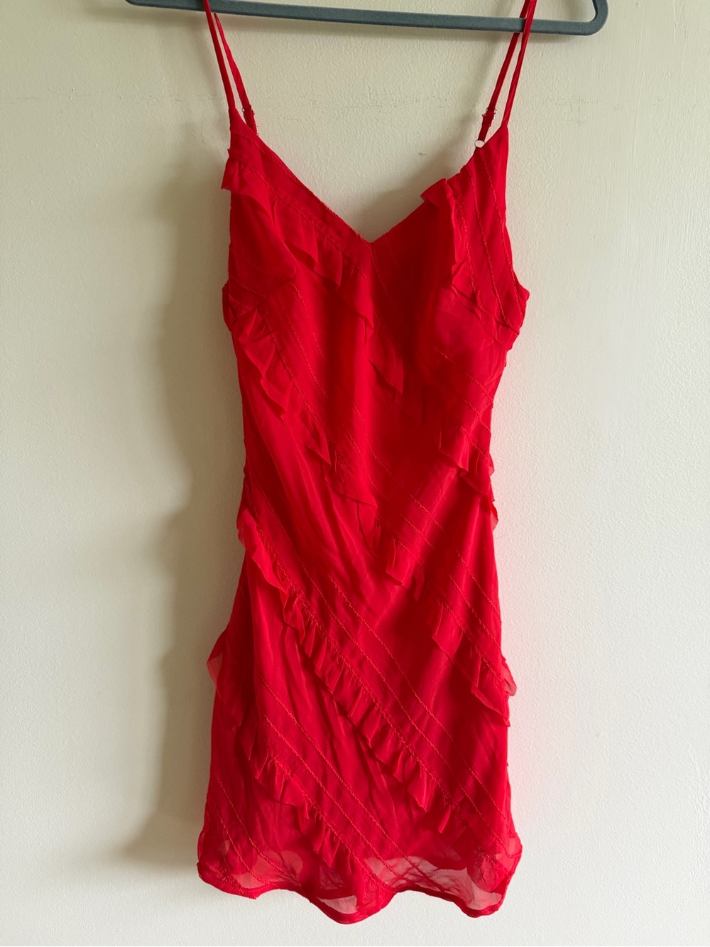 Red Slip Dress with Ruffle Details - Women Ptp 13-18